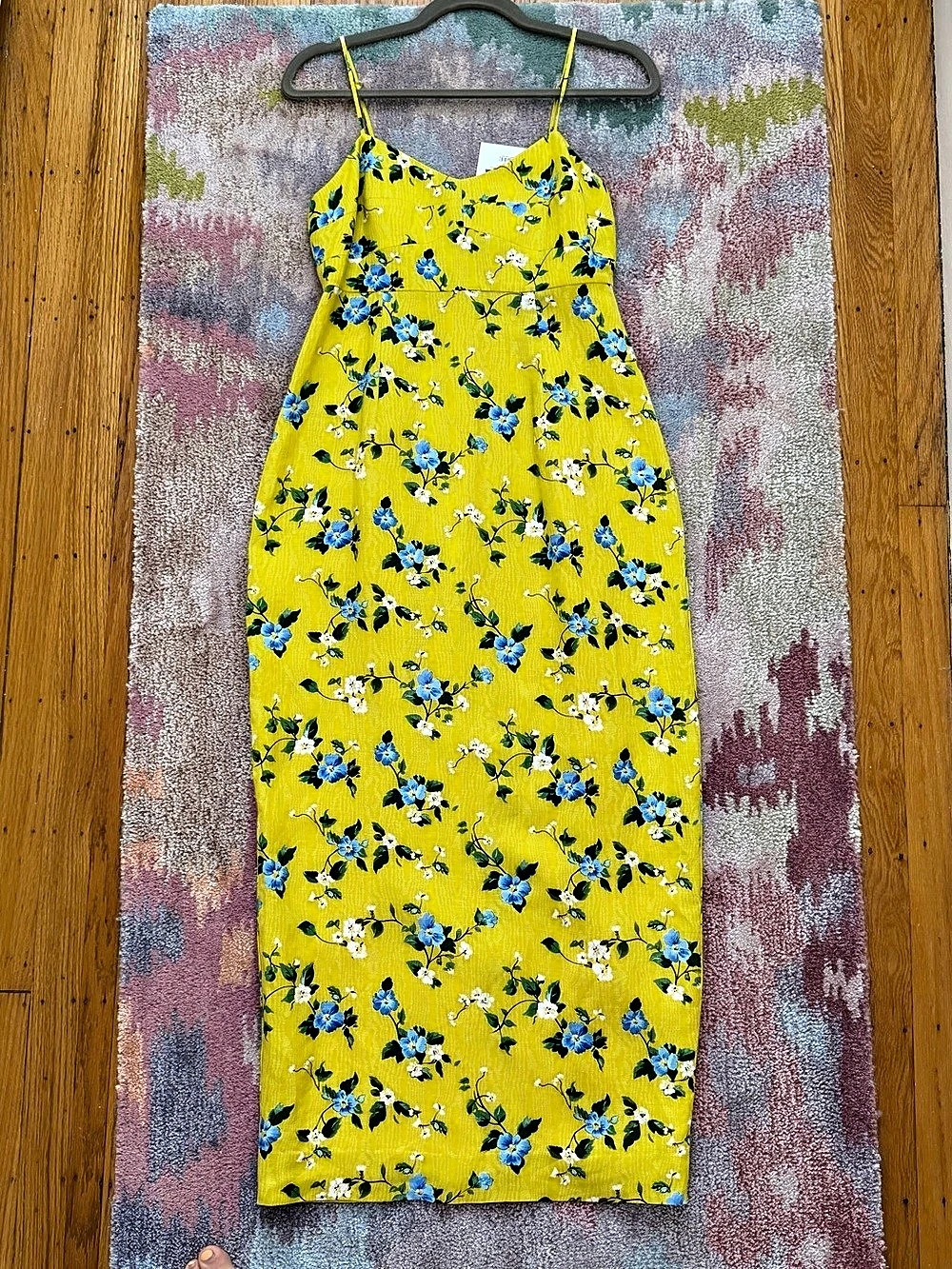 Hunter Bell Amal Dress Floral Midi Yellow & Blue NWT